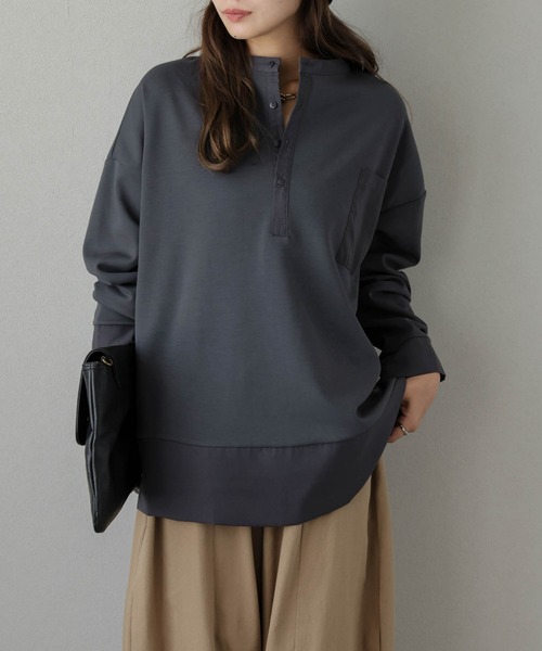 lesperance(レスぺランス)の「ヘンリーネックプルオーバー(Tシャツ/カットソー・レディース・ブラウン/グレー/カーキ/ブラック・フリー)」の3枚目の写真