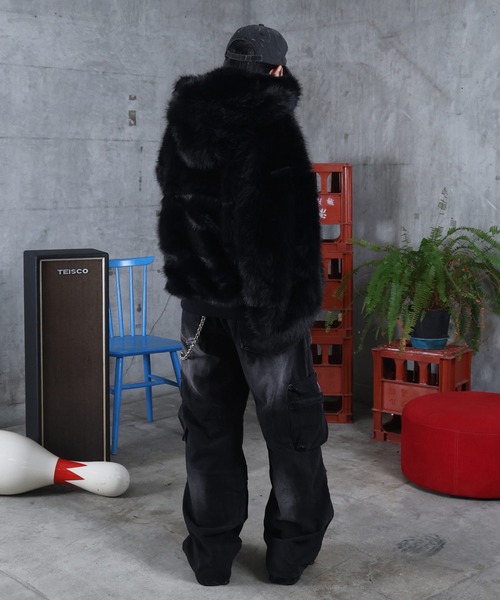 AW クロスモチーフ ストレートファー フーディーブルゾン メンズ