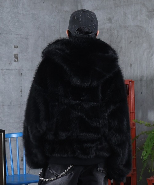 AW クロスモチーフ ストレートファー フーディーブルゾン メンズ