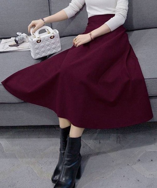 SallyLunn(サリーラン)の「Aラインフレアミディスカート(スカート・レディース・ブラック/ワイン・L/M)」の4枚目の写真