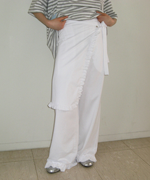 RUFFLE WRAPOVER PANTS WHITE