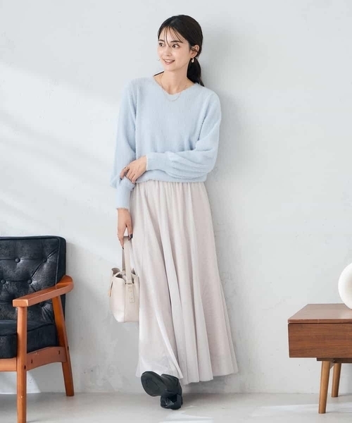 a.v.v(アーヴェヴェ)の「ヘアリーラメVネックニット(ニット/セーター・レディース・アイボリー/ダークインディゴブルー/グレー系その他/ネイビー・38/36/40)」の15枚目の写真