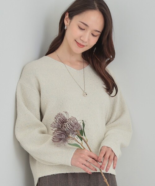 DRESKIP(ドレスキップ)の「【S-LL】きらっと華やぐ 大人のスパンコールニット(ニット/セーター・レディース・グレー/アイボリー/ライトブルー・02/03/04/01)」の2枚目の写真