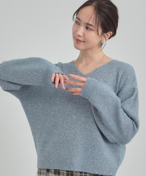 DRESKIP(ドレスキップ)の「【S-LL】きらっと華やぐ 大人のスパンコールニット(ニット/セーター・レディース・グレー/アイボリー/ライトブルー・02/03/04/01)」の1枚目の写真