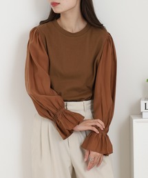 布帛切り替えキャンディースリーブ長袖Tシャツ