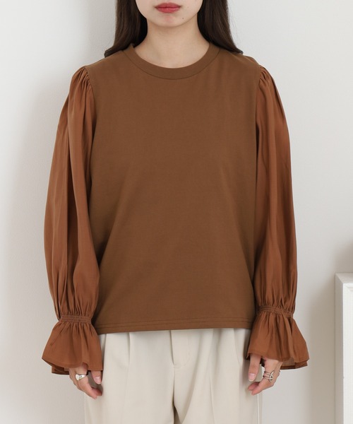 OMNES（オムネス）の「布帛切り替えキャンディースリーブ長袖Tシャツ（Tシャツ/カットソー・レディース・キャメル・FREE）」の6枚目の写真
