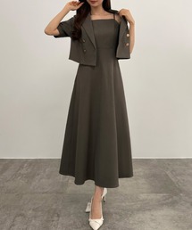 CENEA（セネア）の「コンパクト半袖ショートジャケット+フレアキャミワンピース[低身長サイズLP有り]（セットアップ）」