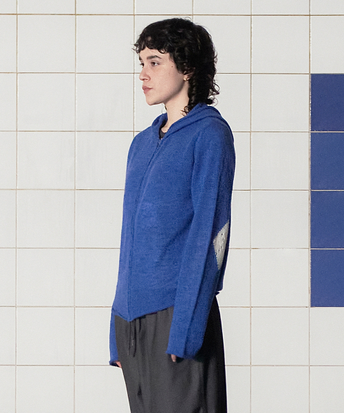 UNALLOYED（アナロイド）の「アーガイルエルボニットジップアップフード / ブルー（パーカー・メンズ・その他・MEDIUM/LARGE）」の2枚目の写真