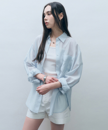 テンセルシースルールーズフィットシャツスカイブルーMDSH019SKYBLUE