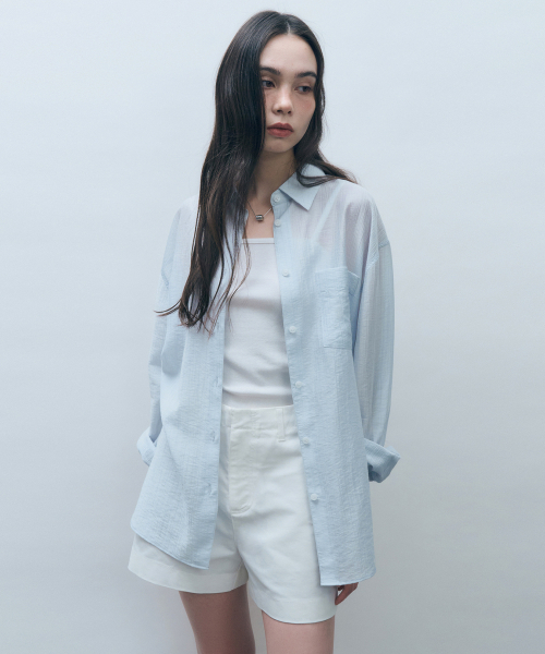 MONGDOL(モンドル)の「テンセルシースルールーズフィットシャツスカイブルーMDSH019SKYBLUE(シャツ/ブラウス・レディース・その他・F)」の2枚目の写真