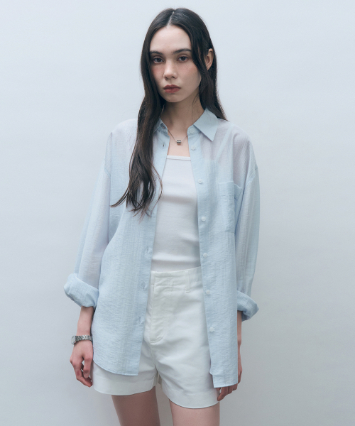 MONGDOL(モンドル)の「テンセルシースルールーズフィットシャツスカイブルーMDSH019SKYBLUE(シャツ/ブラウス・レディース・その他・F)」の5枚目の写真