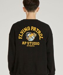 バックフライングパトロールワッフル裏毛スウェット_ブラック