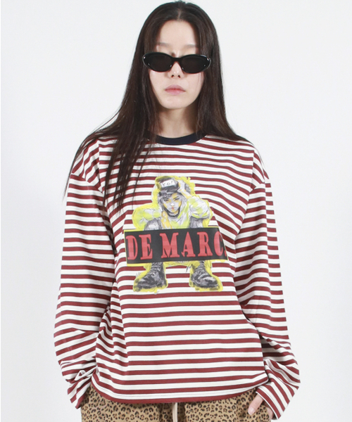 DEMARC(ドゥマーク)の「STREET BOY STRIPE LOOSE FIT LONG SLEEVE - Burgundy(Tシャツ/カットソー・レディース・その他・MEDIUM/LARGE)」の7枚目の写真