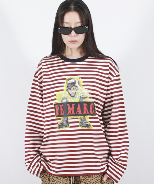 DEMARC(ドゥマーク)の「STREET BOY STRIPE LOOSE FIT LONG SLEEVE - Burgundy(Tシャツ/カットソー・レディース・その他・MEDIUM/LARGE)」の8枚目の写真