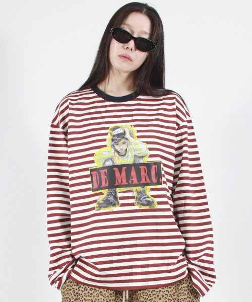 DEMARC(ドゥマーク)の「STREET BOY STRIPE LOOSE FIT LONG SLEEVE - Burgundy(Tシャツ/カットソー・レディース・その他・MEDIUM/LARGE)」の9枚目の写真
