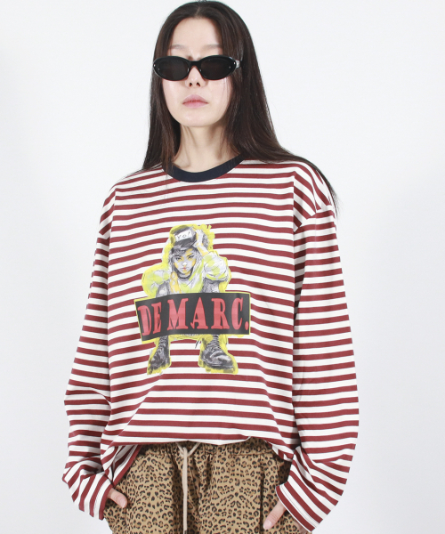 DEMARC(ドゥマーク)の「STREET BOY STRIPE LOOSE FIT LONG SLEEVE - Burgundy(Tシャツ/カットソー・レディース・その他・MEDIUM/LARGE)」の10枚目の写真