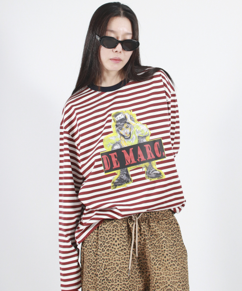 DEMARC(ドゥマーク)の「STREET BOY STRIPE LOOSE FIT LONG SLEEVE - Burgundy(Tシャツ/カットソー・レディース・その他・MEDIUM/LARGE)」の12枚目の写真