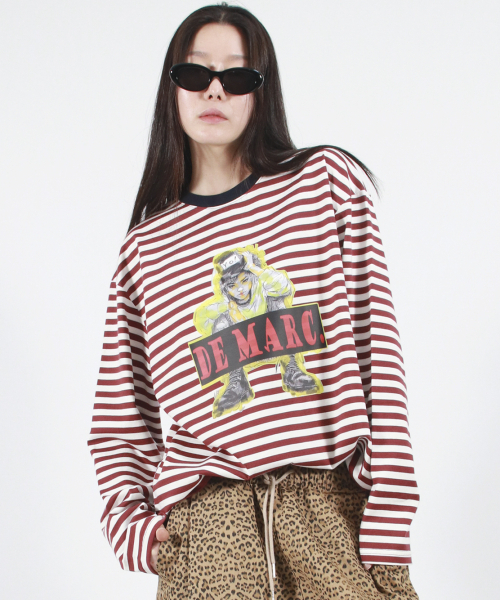 DEMARC(ドゥマーク)の「STREET BOY STRIPE LOOSE FIT LONG SLEEVE - Burgundy(Tシャツ/カットソー・レディース・その他・MEDIUM/LARGE)」の13枚目の写真