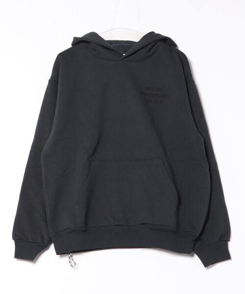 WESTERN HYDRODYNAMIC RESEARCH（ウェスタンハイドロダイナミックリサーチ）の「【Western Hydrodynamic Research/ウェスタン ハイドロダイナミック リサーチ】WORKER HOODIE　US 同色プリント　プルオーバーパーカー　バックプリント　ワンポイント　ブランドロゴ　刺繍（パーカー・メンズ・ブラック/ネイビー・LARGE/MEDIUM）」の4枚目の写真