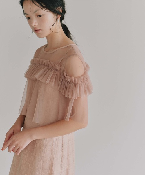 kaene（カエン）の「フリルチュールドッキングドレス【結婚式 二次会 同窓会 成人式 パーティードレス】（ドレス・レディース・サーモンピンク/ブラック・M/S）」の5枚目の写真