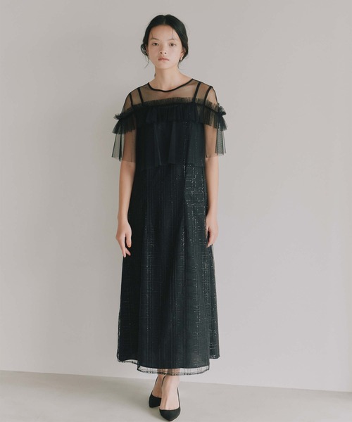 kaene（カエン）の「フリルチュールドッキングドレス【結婚式 二次会 同窓会 成人式 パーティードレス】（ドレス・レディース・サーモンピンク/ブラック・M/S）」の12枚目の写真
