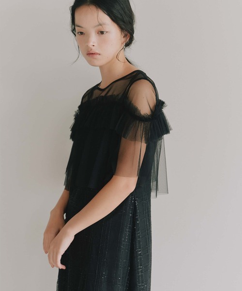 kaene（カエン）の「フリルチュールドッキングドレス【結婚式 二次会 同窓会 成人式 パーティードレス】（ドレス・レディース・サーモンピンク/ブラック・M/S）」の6枚目の写真