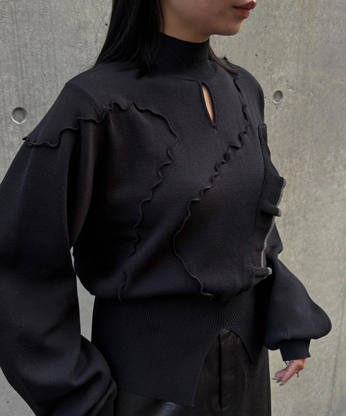 &g'aime(アンジェム)の「【&g'aime 】メロー×ラッフルMIXニット Lettuce-Edge Ruffle Mix Knit(ニット/セーター・レディース・ブラック/グレイッシュベージュ/チャコールグレー・FREE)」の12枚目の写真