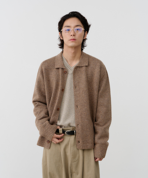 Nep yarn collar cardigan — кардиган с воротником, бежевый