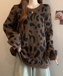レオパード柄シャギーニットトップス