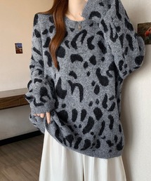 レオパード柄シャギーニットトップス