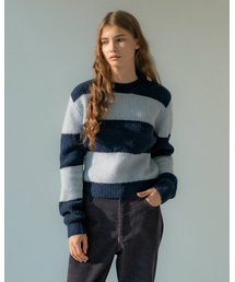 (W) BLOCK ROUND NECK KINT BLUE/NAVY