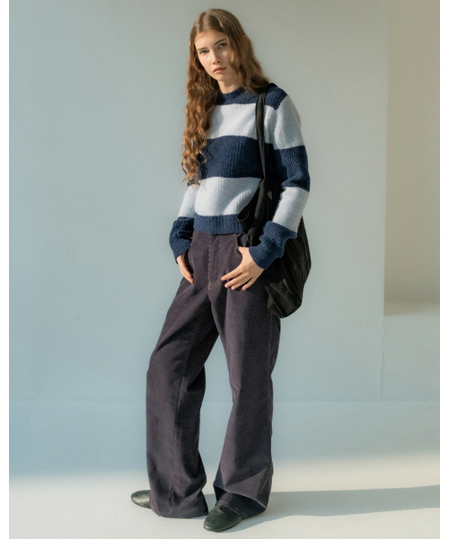 POKER FACE（ポーカーフェイス）の「(W) BLOCK ROUND NECK KINT BLUE/NAVY（ニット/セーター・レディース・その他・ONE）」の2枚目の写真