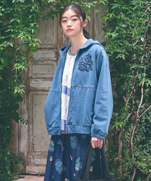 SUPER HAKKA | コットンストレッチインレイデニム　フラワーボーラー刺繍フーディ／パーカ(パーカー)