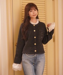 EIMY ISTOIRE | Attachedcollrモヘアカーディガン(ノーカラージャケット)