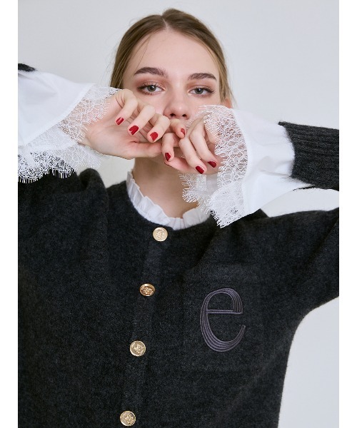 EIMY ISTOIRE（エイミーイストワール）の「Attachedcollrモヘアカーディガン（ノーカラージャケット・レディース・チャコールグレー/ライトピンク・F）」の9枚目の写真