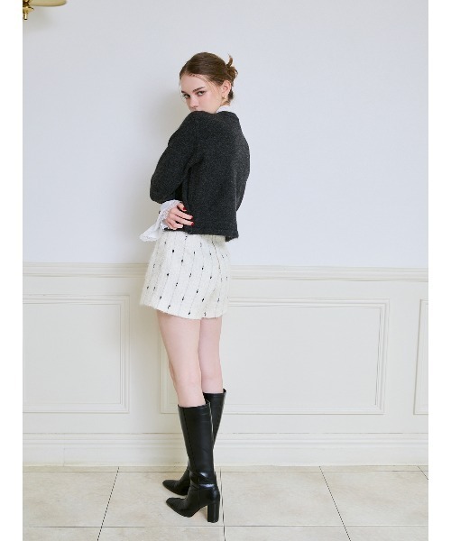 EIMY ISTOIRE（エイミーイストワール）の「Attachedcollrモヘアカーディガン（ノーカラージャケット・レディース・チャコールグレー/ライトピンク・F）」の14枚目の写真