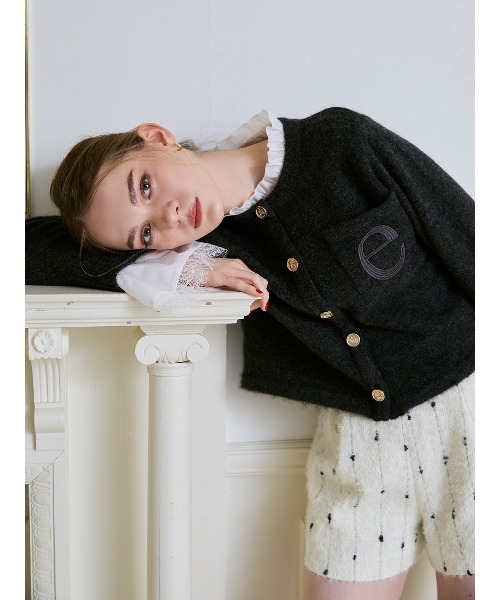 EIMY ISTOIRE（エイミーイストワール）の「Attachedcollrモヘアカーディガン（ノーカラージャケット・レディース・チャコールグレー/ライトピンク・F）」の17枚目の写真