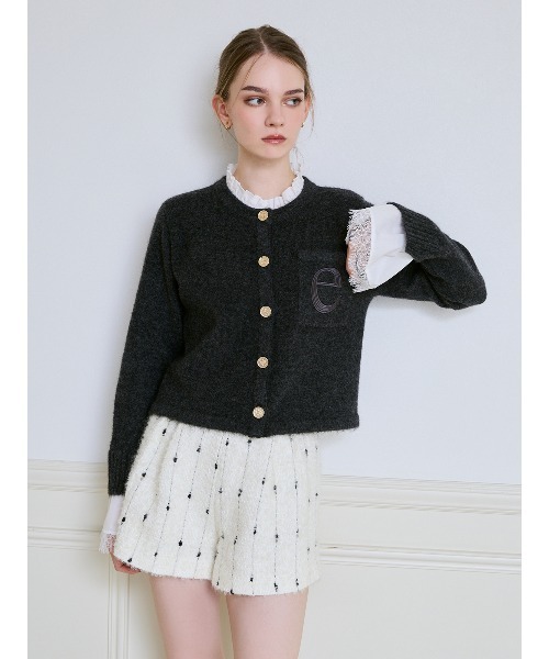 EIMY ISTOIRE（エイミーイストワール）の「Attachedcollrモヘアカーディガン（ノーカラージャケット・レディース・チャコールグレー/ライトピンク・F）」の3枚目の写真