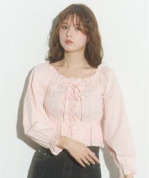 レースアップリボンブラウス