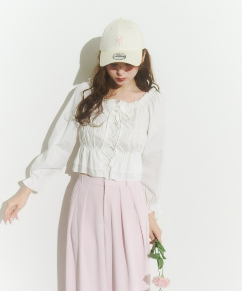 Olu.（オルドット）の「レースアップリボンブラウス（シャツ/ブラウス・レディース・ホワイト/ピンク/ブラック/ブルー・FREE）」の7枚目の写真