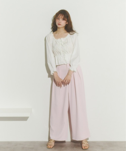 Olu.（オルドット）の「レースアップリボンブラウス（シャツ/ブラウス・レディース・ホワイト/ピンク/ブラック/ブルー・FREE）」の8枚目の写真