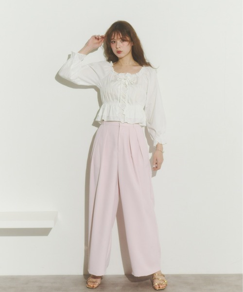 Olu.（オルドット）の「レースアップリボンブラウス（シャツ/ブラウス・レディース・ホワイト/ピンク/ブラック/ブルー・FREE）」の9枚目の写真