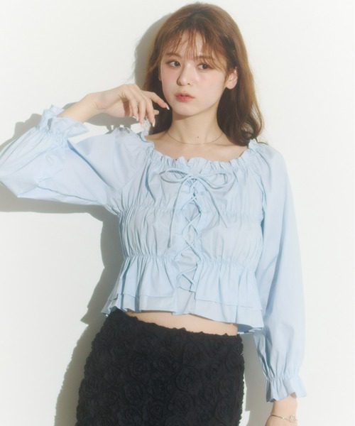 Olu.（オルドット）の「レースアップリボンブラウス（シャツ/ブラウス・レディース・ホワイト/ピンク/ブラック/ブルー・FREE）」の11枚目の写真