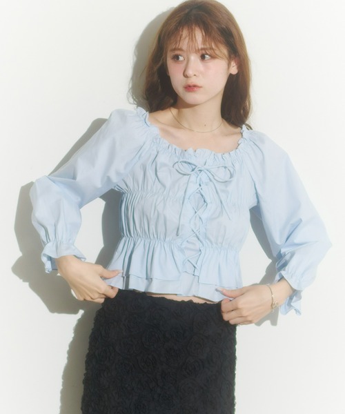 Olu.（オルドット）の「レースアップリボンブラウス（シャツ/ブラウス・レディース・ホワイト/ピンク/ブラック/ブルー・FREE）」の12枚目の写真