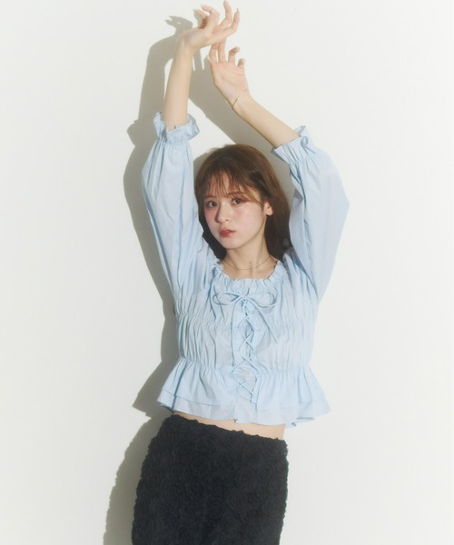 Olu.（オルドット）の「レースアップリボンブラウス（シャツ/ブラウス・レディース・ホワイト/ピンク/ブラック/ブルー・FREE）」の13枚目の写真