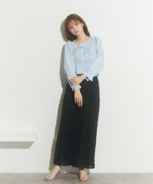 Olu.（オルドット）の「レースアップリボンブラウス（シャツ/ブラウス・レディース・ホワイト/ピンク/ブラック/ブルー・FREE）」の14枚目の写真