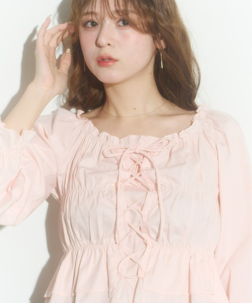 Olu.（オルドット）の「レースアップリボンブラウス（シャツ/ブラウス・レディース・ホワイト/ピンク/ブラック/ブルー・FREE）」の17枚目の写真