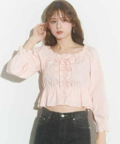 Olu.（オルドット）の「レースアップリボンブラウス（シャツ/ブラウス・レディース・ホワイト/ピンク/ブラック/ブルー・FREE）」の18枚目の写真