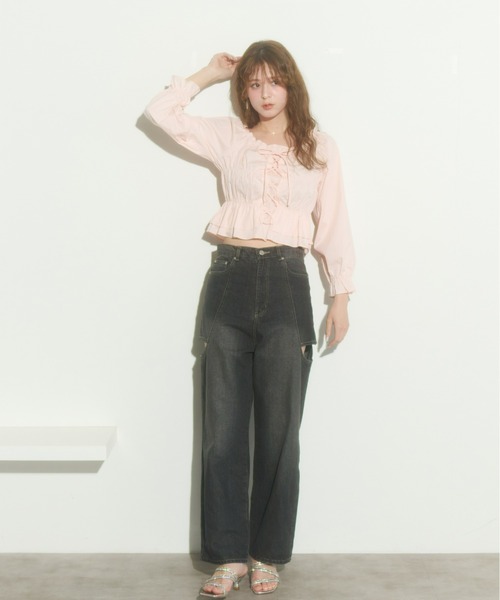 Olu.（オルドット）の「レースアップリボンブラウス（シャツ/ブラウス・レディース・ホワイト/ピンク/ブラック/ブルー・FREE）」の21枚目の写真