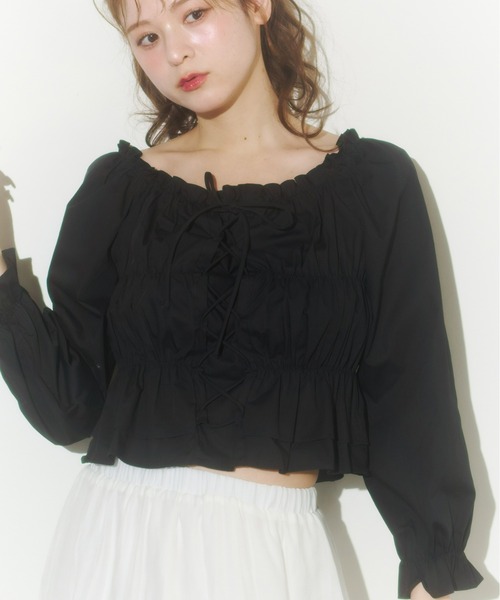 Olu.（オルドット）の「レースアップリボンブラウス（シャツ/ブラウス・レディース・ホワイト/ピンク/ブラック/ブルー・FREE）」の22枚目の写真